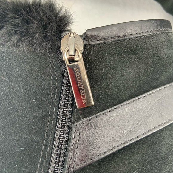 Aquatalia Christa Wedge Booties Womens 10 Black Suede Leather Faux Fur Cozy Glam - Picture 9 of 11